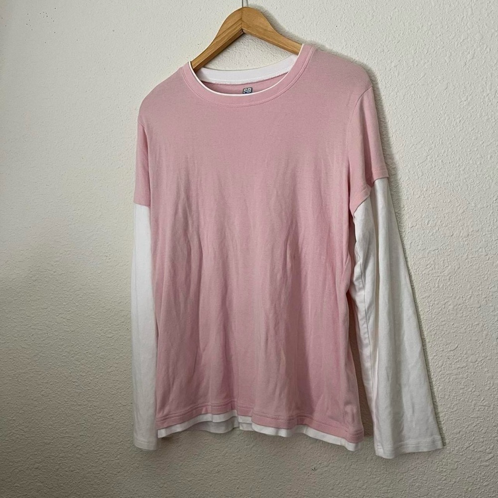 Pink and White Long Sleeve Women's Top